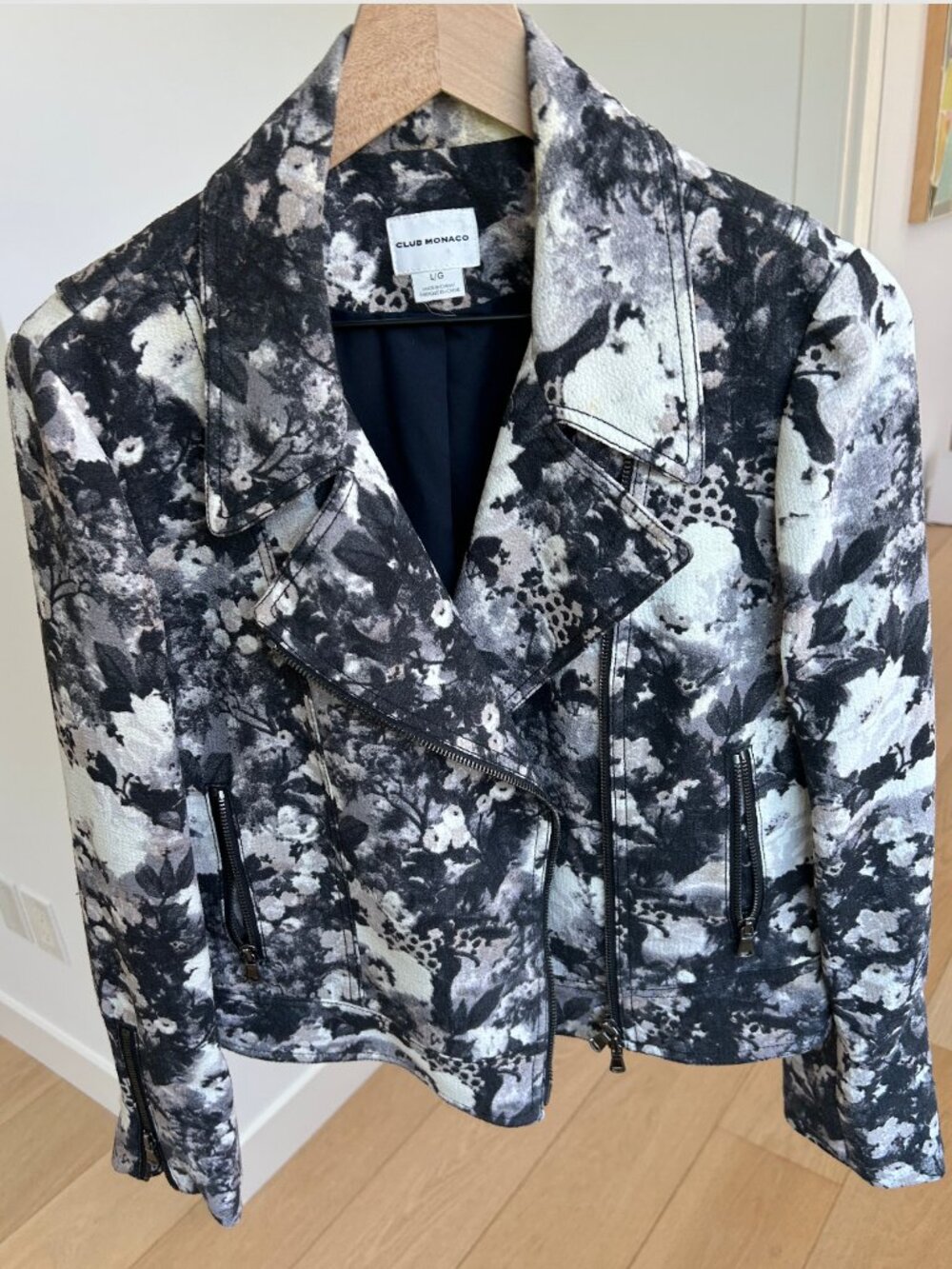 Club Monaco Floral Jaquard Moto Jacket, Size Large